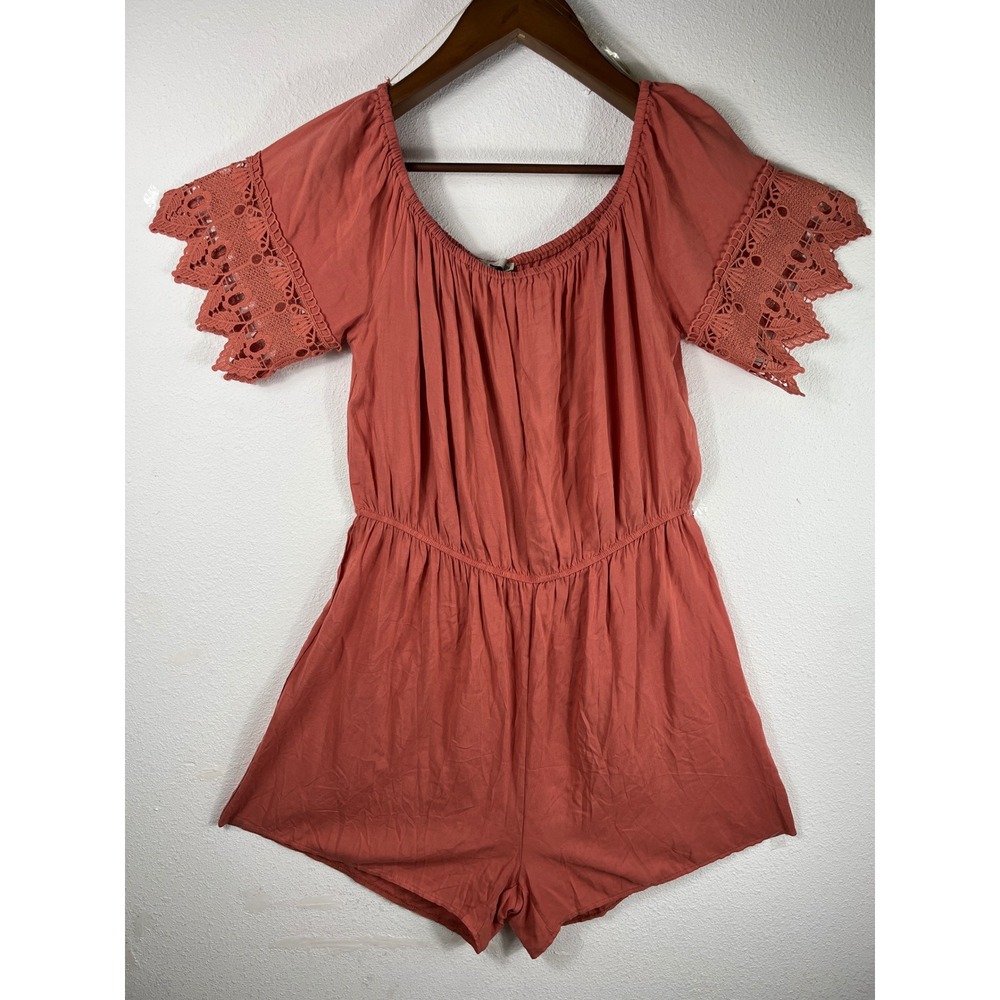 Iris Women Romper Terracotta 2XL Off Shoulder Crochet Lace IP7197PL Boho Summer